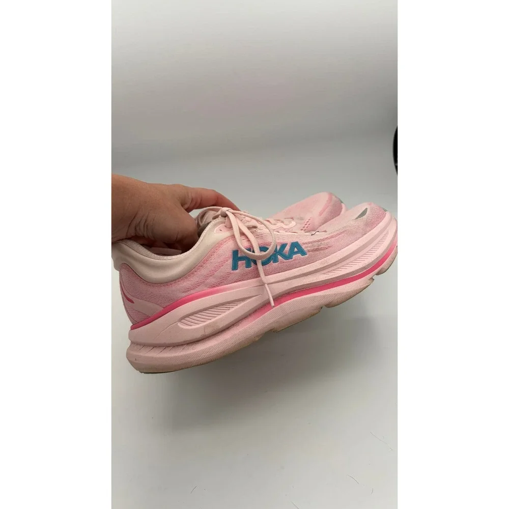 Hoka Bondi 8 Running Shoes Women 7.5 Pink Blue Sneakers Athletic Walking